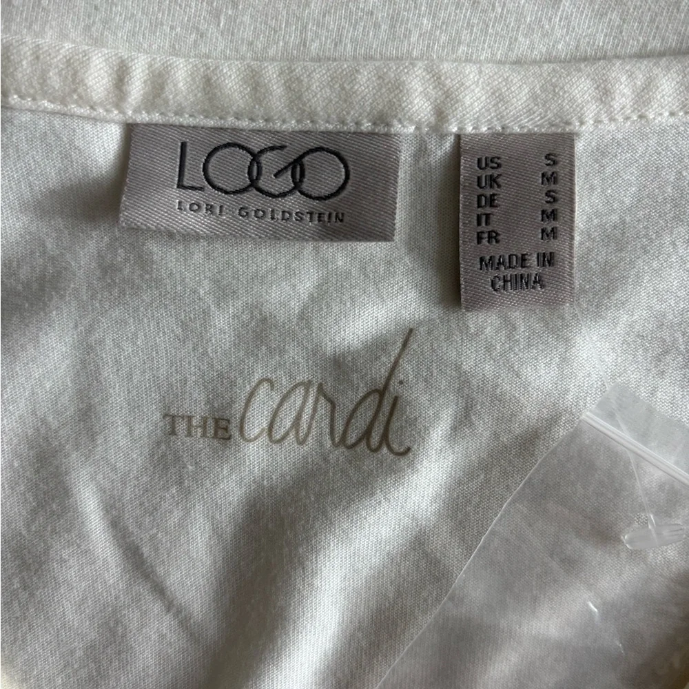 Logo Lori Goldstein the Cardi Cream Button-Up Cardigan Small